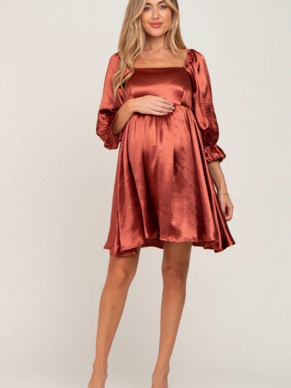 Pinkblush Maternity Pregnancy dress Fall Baby Shower satin size Small stretchy - Picture 3 of 14